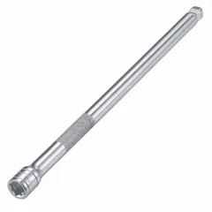 This flex and wobble hand socket extension features a 3/8-inch input and output drive size with a 10-inch overall length. The chrome construction allows access to fasteners in tight or offset spaces where a straight extension cannot align. Suitable for automotive, industrial, and maintenance applications requiring extended reach to recessed bolts.