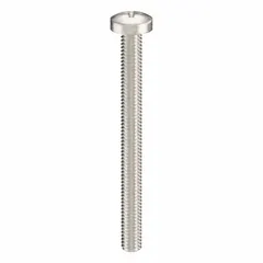 Pan head machine screws with M4x0.70 thread, 45 mm length, made from 18-8 stainless steel with a plain finish. Phillips drive with #2 drive size. Supplied in a 25-piece pack. Used for fastening metal parts in machinery, enclosures, and equipment where a low-profile, non-countersunk head is required.