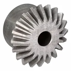 Steel miter gear with 20 teeth, 20-degree pressure angle, and 1/2-inch bore. Designed for right-angle power transmission in industrial machinery such as conveyors and packaging equipment.