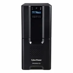 Single-phase line interactive UPS with 3000 VA power rating. Provides battery backup and voltage regulation for connected equipment during power disturbances. Input and output 120 V AC. Equipped with L5-30P plug for commercial or industrial applications.