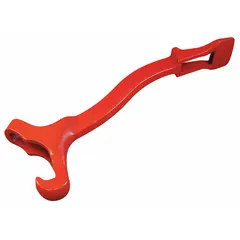 This spanner wrench is designed for operating pin-type fire hydrant fittings. It features a pin/rocker style with an iron handle, accommodating fitting sizes from 3/4 in to 3 in. Used by municipal and industrial crews for hydrant maintenance and operation.