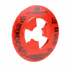 This 4-inch diameter ribbed fiber disc pad face plate provides a firm backing surface for abrasive discs during grinding and finishing operations. The extra hard red formulation offers rigidity for consistent material removal. Commonly used in metalworking and surface preparation tasks.