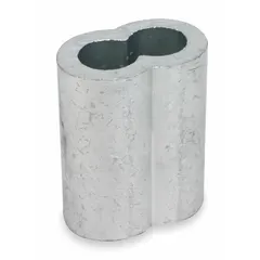 Copper oval sleeve for swaging onto wire rope to form permanent loops or terminations. Zinc-plated finish provides corrosion resistance. Compatible with 3/64 inch diameter rope. Supplied in a pack of 25.
