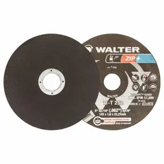 Type 1 cut-off wheel made of aluminum oxide for cutting carbon and stainless steel. Measures 5" diameter, 1/16" thickness, 7/8" arbor hole. Suitable for fabrication, maintenance, and metalworking tasks.