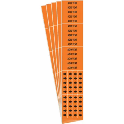 BRADY Pipe Marker: Acid Vent, Orange, Black, Fits 3/4 in and Smaller Pipe O.D. - Acid Vent Adhesive Pipe Markers