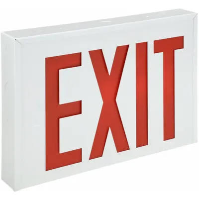 LITHONIA LIGHTING Exit Sign: LED, White, Red, 1 Faces, Ceiling, Not Battery Powered - Steel Lighted Exit Signs