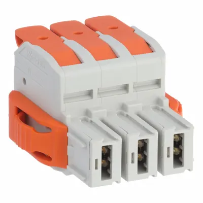 WAGO Lever Wire Connector: 3 Port, 18 AWG – 4 AWG Solid Wire Size Range, 66 A - Modular Lever Wire Connectors