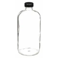 This 1 L clear narrow mouth round glass bottle is made from Type III soda lime glass with a colorless body. It features an attached 33-400 mm phenolic screw closure with a pulp/vinyl liner. Suitable for general-purpose storage of liquid reagents, samples, and media in laboratory settings.
