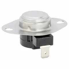 This surface mount fan control is a single-pole single-throw (SPST) switch with automatic reset and a 10°F differential. It closes on temperature rise at 90°F and opens at 80°F. Used in HVAC and ventilation systems to cycle fans or safety circuits based on temperature thresholds.