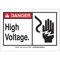 This adhesive sign is used to warn of high-voltage hazards in industrial environments. The 3 1/2 in x 5 in polyester label is applied directly to equipment, panels, or walls. It is not retroreflective and has no glow-in-the-dark or anti-slip surface
