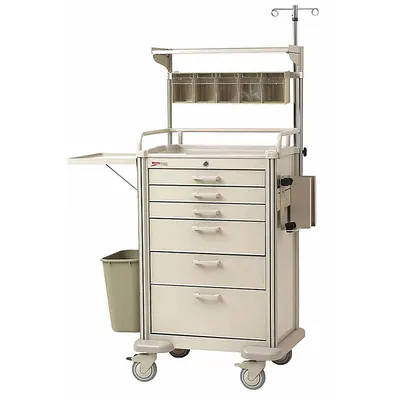 METRO MBP3210ANES2 Medical Procedure Cart, Aluminum, 6 Drawers, Taupe/White - Medical Procedure Carts