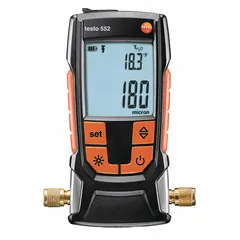 Wireless digital vacuum gauge for HVAC-R system evacuation and leak detection. Measures 0 to 20,000 micron Hg with ±10%/±10 micron accuracy. Features 7/16 in UNF connection, Bluetooth connectivity, and audio indication. Compatible with Android operating systems.