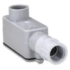Duct-mounted temperature sensor with plastic conduit-box housing for averaging measurement. Features a replaceable sensing probe, hardwired electrical connection, and ±0.34°F accuracy over -50°F to 70°F range. Compatible with building automation systems for HVAC zone control.