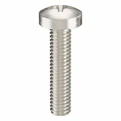 Pan head machine screw with M4x0.70 thread, 18 mm length, made from 316 stainless steel with a plain finish. Features a Phillips drive with #2 drive size. Suitable for fastening components in environments requiring corrosion resistance, such as marine, chemical processing, or food equipment. Sold in a 50-pack.
