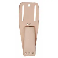 Tan leather tool sheath with a single pocket and open-top design for quick access. Attaches to belts up to 2 3/4 inches wide via a belt slot. Suitable for carrying knives in maintenance, construction, and warehouse settings.