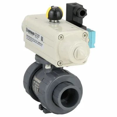 HAYWARD FLOW CONTROL Pneumatically Actuated Two-Way Ball Valve: 1 in, PVC - PVC Pneumatically-Actuated Ball Valves