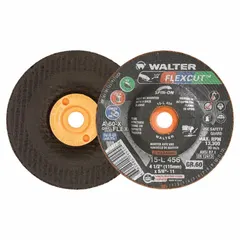General purpose depressed center grinding wheel for carbon and stainless steel. Type 29 shape provides aggressive material removal and contoured grinding angle. Commonly used in metal fabrication, welding preparation, and surface finishing. Dimensions: 4-1/2" diameter, 1/4" thickness, 5/8"-11 arbor hole.