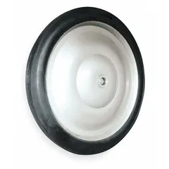 A rubber semi-pneumatic wheel designed for material handling applications. Suitable for use on carts, dollies, and light-duty vehicles where cushioning and durability are required. Commonly used as a replacement part for industrial equipment.