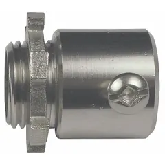316 Stainless Steel set screw conduit connector with 1/2 in trade size and 1 5/16 in overall length. Non-insulated. Used to connect electrical conduit to junction boxes or enclosures in corrosive or washdown environments.