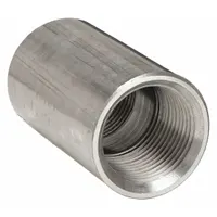 This straight pipe fitting connects two female NPT threaded pipes in a straight line. Constructed of steel with a Class 300 rating, it is suitable for high-pressure piping systems. Maximum operating pressure is 2,000 psi at 150° F