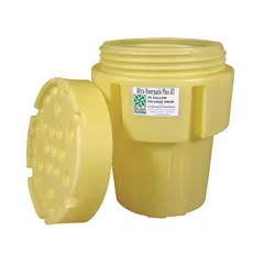 This 65-gallon nestable overpack drum is made of LDPE with an open head and screw-on lid. It is unlined with no interior coating and features a polyethylene closing ring. Designed for secondary containment of leaking or damaged drums during storage, handling, or transport. UN rated for solids (1H2/X228/S) and liquids (USA/M5904).