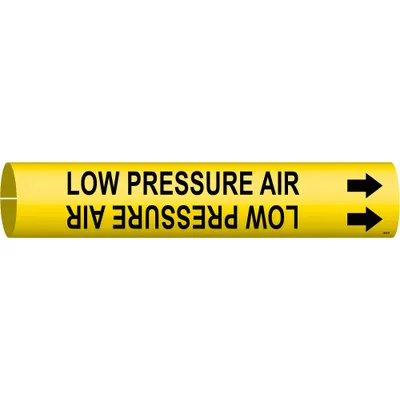 BRADY Pipe Marker: Low Pressure Air, Yellow, Black, Fits 1 1/2 to 2 3/8 in Pipe O.D. - Low Pressure Air Snap-On Pipe Markers