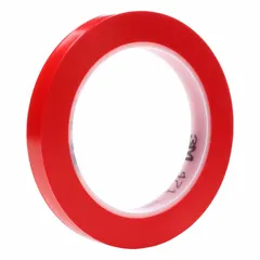 Solid red vinyl floor marking tape, 1/2 in wide by 108 ft long per roll, with a 5.2 mil thickness. Sold in a 72-pack. Used for marking aisles, hazard areas, and storage zones in industrial facilities such as warehouses, factories, and workshops.