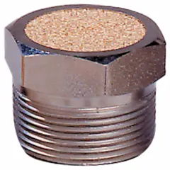 This pneumatic breather vent filters incoming air and vents pressure in pneumatic systems. It features a 40 micron filtration rating, maximum operating pressure of 150 psi, and maximum operating temperature of 300°F. Suitable for use on air cylinders, valves, and reservoirs to prevent contamination.