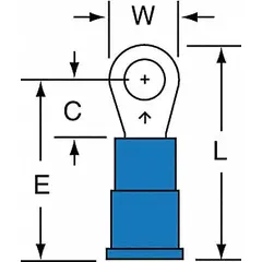 Vinyl-insulated ring terminal for 16 AWG to 14 AWG wire, with a #6 stud size and 1000 V rating. Used to terminate wires in control panels, machinery, and power distribution systems where secure, insulated connections are required.