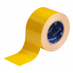 This solid yellow floor marking tape is used to designate aisles, work zones, and storage areas in industrial facilities. The 8 mil thick polyester backing provides a durable visual cue for safety and organization. Tape measures 3 inches wide by 100 feet long with no printed legend.