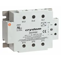 Panel-mounted solid-state relay with SCR output, Form A (SPST-NO) configuration. Switches AC loads from 48 to 530V AC, with a maximum output current of 50 A. DC input current is 35 mA. Features saddle-clamp electrical connection and finger-safe design. Operation without a heat sink is not recommended. Suitable for industrial heating, motor control, and lighting systems requiring silent, fast switching.