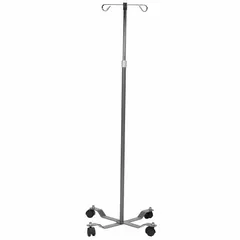 Child-sized crutch intended for pediatric patients requiring walking assistance. Silver finish with a rubber bottom tip for stability. Suitable for temporary or long-term use.