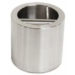 This Class 5 calibration weight has a nominal mass of 20 lb and is constructed from stainless steel. It features a grip handle for safe handling. Used for verifying and calibrating industrial scales and weighing equipment in manufacturing, laboratory, and quality control settings.
