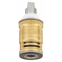 This disc faucet cartridge is constructed from stainless steel and is intended for hot water service. It is designed to control water flow and temperature in compatible WaterSaver faucets, suitable for commercial or industrial washroom environments
