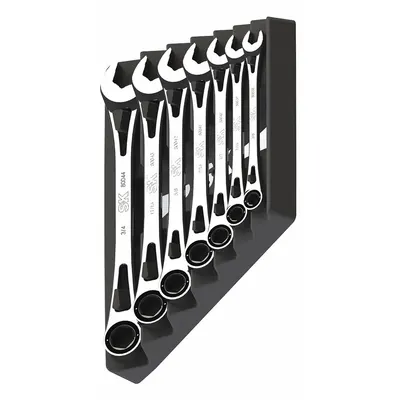 SK PROFESSIONAL TOOLS Combination Wrench Set: Alloy Steel, Chrome, 7 Tools, Std - SAE 12-Point Ratcheting Combination Wrench Sets