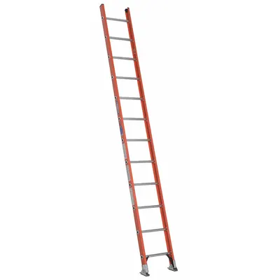 WERNER Straight Ladder: 12 ft Ladder Size, Fiberglass, 300 lb Load Capacity, 27 lb Wt - Non-Conductive Fiberglass Straight Ladders