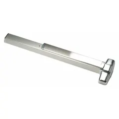 This surface vertical rod exit device features a concealed vertical rod and a touchbar, designed for doors up to 4 ft wide. The chrome finish provides a clean appearance for commercial egress applications. Suitable for use in facilities requiring safe emergency exit.
