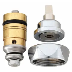 This compression faucet cartridge is constructed of brass with a nickel-plated finish. It is designed for use with hot and cold water in Chicago Faucets brand fixtures. Typical applications include commercial and institutional sinks, laboratory faucets, and service sinks.