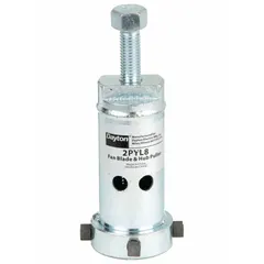 This cast iron fan blade and wheel puller is designed for extracting fan blades or wheels from shafts in blower maintenance applications. It includes four locking bolts for secure attachment during removal. The tool has a 7-inch overall length.
