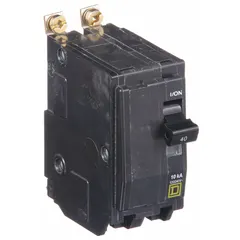 Bolt-on miniature circuit breaker rated 40 A at 120/240V AC, single phase, with a maximum interrupting rating of 10kA at 120/240V AC. Two-pole unit designed for use in Square D NQOD panelboards. Provides overcurrent protection for branch circuits in electrical distribution systems.