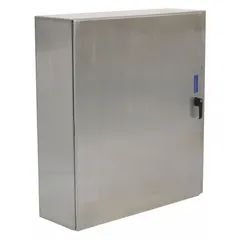 This 304 stainless steel enclosure measures 30 x 26 x 8 inches and features a solid cover with no knockouts. Rated NEMA 12/13/3R/4/4X, it provides protection against dust, water, and corrosion for electrical controls and instrumentation in industrial and washdown environments.