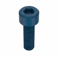 Metric system socket head cap screw with M5x0.80 thread, 16 mm length, and 4 mm drive size. Made of alloy steel with a blue phosphate finish for moderate corrosion resistance. Right-hand thread. Pack of 50. Used for fastening components in machinery, automation, and industrial equipment