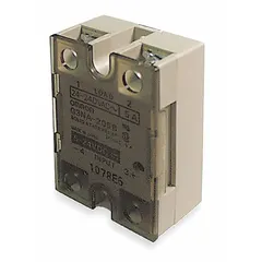 Surface-mounted solid state relay with photocoupler AC output. Features Form A switch configuration, screw clamp terminals, and finger-safe design. Input current 17.4-35 A, output voltage 400-600 VAC, max output current 50 A (6 A without heat sink). Suitable for switching AC loads in industrial control panels and automation systems.