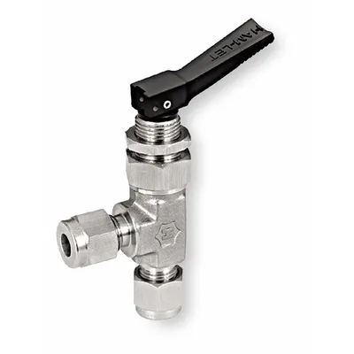 HAM-LET Manual Two-Way Ball Valve: 1/4 in Pipe Size, Brass, Let-Lok x Let-Lok - Angle-Body Toggle Valves