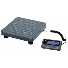 This bench scale features a steel weighing surface and a corded remote indicator for flexible placement. Readability is 0.2 kg/0.5 lb. A USB connection port is included for data transfer. Typical applications include weighing parts, ingredients, or products in industrial settings.