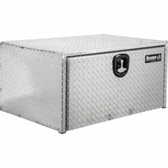This single drop-down door box from BUYERS PRODUCTS is designed for underbody truck mounting. It features a silver finish, an 18-inch overall depth, and a keyed lock for secure storage. Suitable for organizing tools and equipment on service and fleet vehicles.