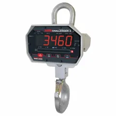This crane scale from RICE LAKE WEIGHING SYSTEMS has a 10,000 lb weight capacity with 4 lb readability and ±0.1% accuracy. It features an aluminum housing, weighs in pounds, and complies with ASME standards. The scale includes a 115/230V AC battery charger. Suitable for industrial weighing of suspended loads in material handling and lifting applications.