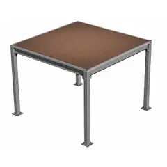 This unassembled heavy-traffic deck from PORTA-KING provides 144 sq ft of surface area, measuring 12 ft by 12 ft with a 9 ft height. Constructed from high-density fiberboard, it is designed to support high foot traffic and moderate loads in industrial and commercial settings for storage, workstations, or equipment placement.