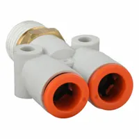 SMC Push-Fit Wye Fitting: 5/16 in OD x 5/16 in OD x 1/4 in Pipe x 5/16 in Pipe Size, White (MPN KQ2U09-35AS)