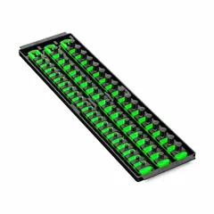 Socket organizer tray with 57 posts for holding sockets. Overall width 5 5/16 inches. Suitable for organizing socket sets in tool storage applications.
